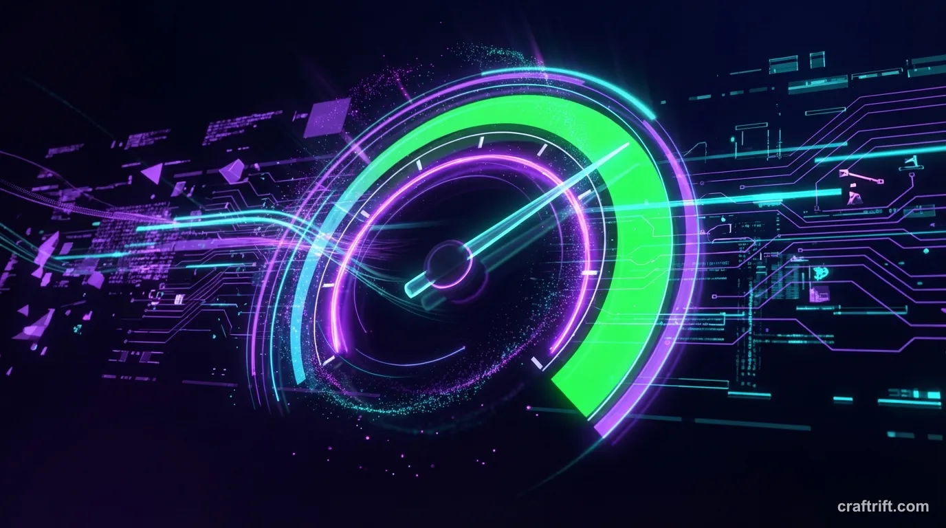 Digital speedometer gauge showing low latency in milliseconds