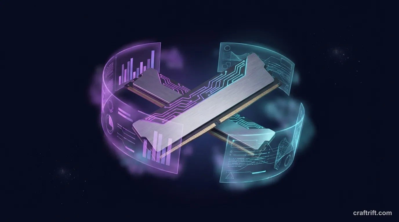RAM memory sticks floating above a circuit board