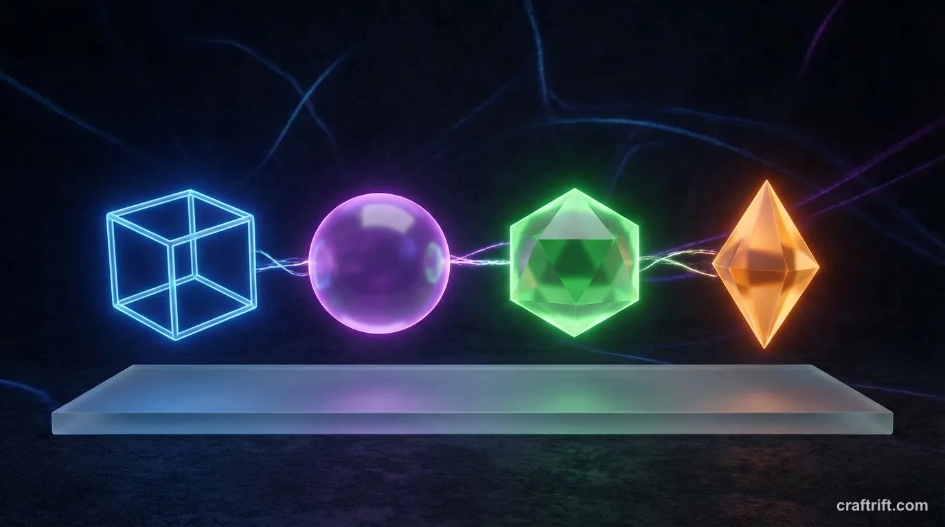 Four glowing geometric shapes representing world presets